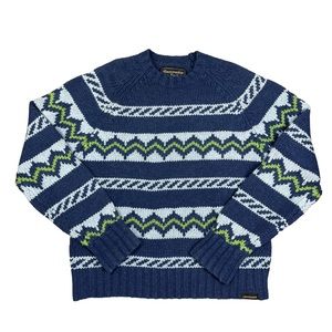 Vintage Abercrombie & Fitch Wool Blue Green Striped Crewneck Knit Sweater Mens L